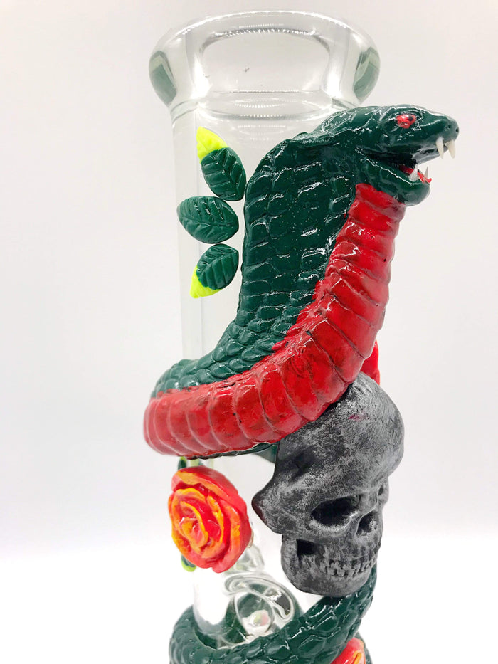 Smoke Station Water Pipe Heady Skull-and-Cobra Beaker with Ice Catch