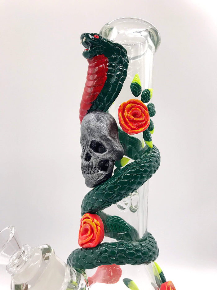 Smoke Station Water Pipe Heady Skull-and-Cobra Beaker with Ice Catch