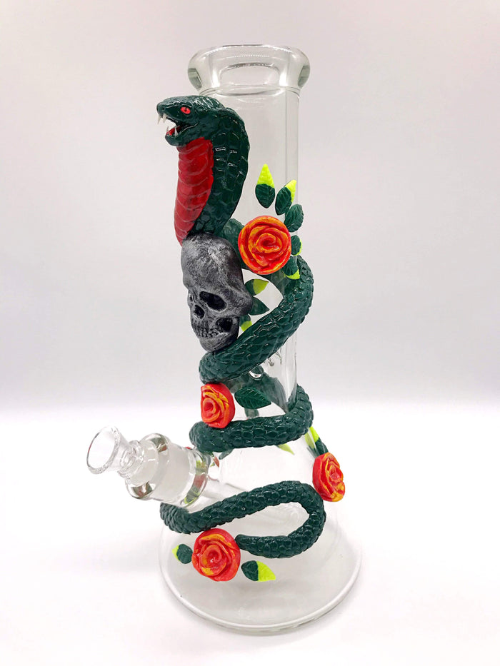 Smoke Station Water Pipe Heady Skull-and-Cobra Beaker with Ice Catch