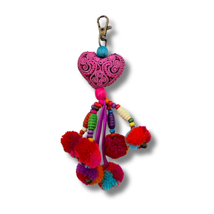 Hearts Pom Pom Zipper Pull Multicolor Tassel - Thailand