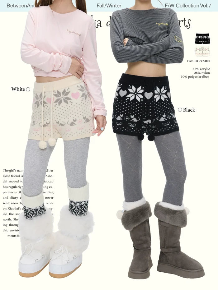 High-waist snowflake polka-dot knit shorts