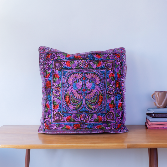 Hmong Bird Embroidered Pillow Cover - Thailand