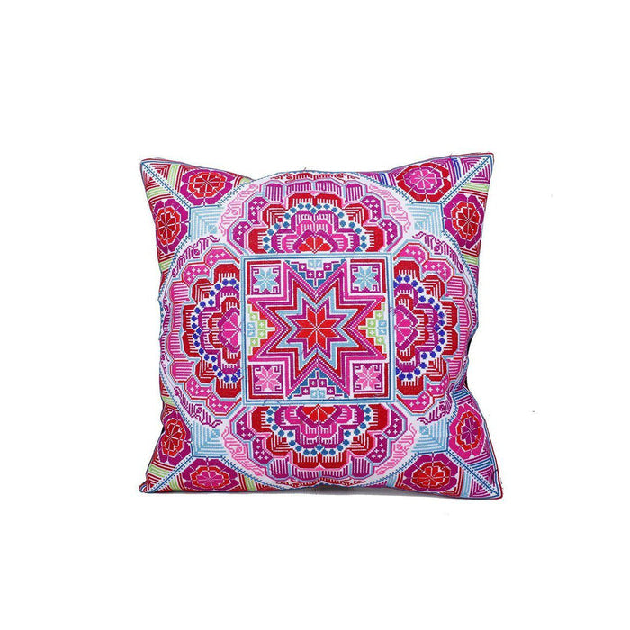Hmong Embroidered Floral Pillow Cover - Thailand