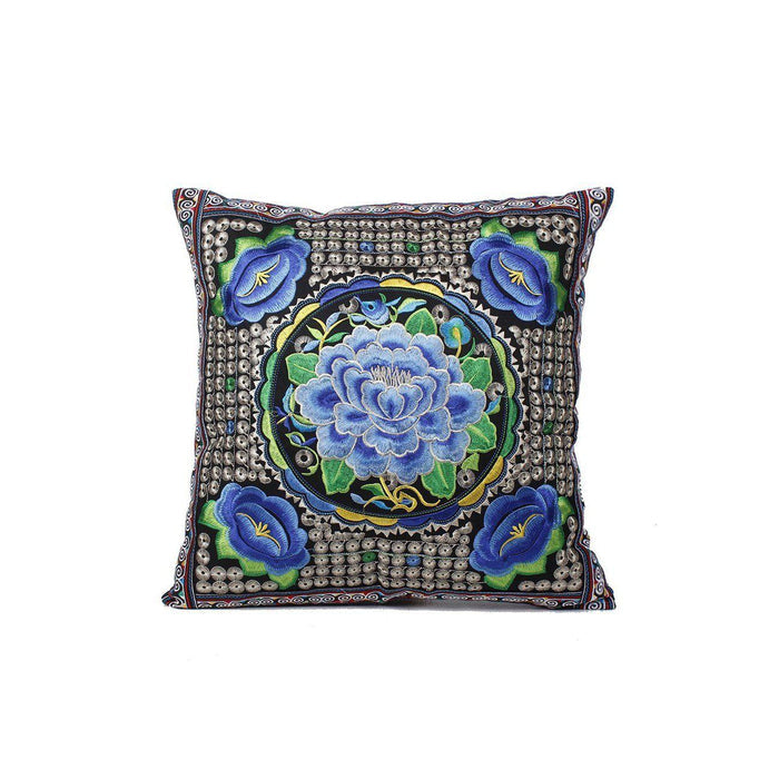 Hmong Embroidered Floral Pillow Cover - Thailand