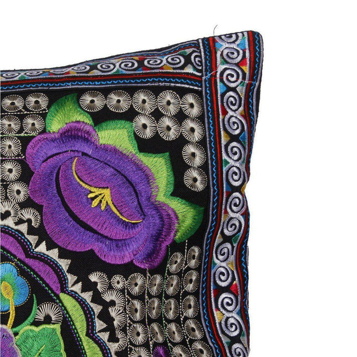 Hmong Embroidered Floral Pillow Cover - Thailand