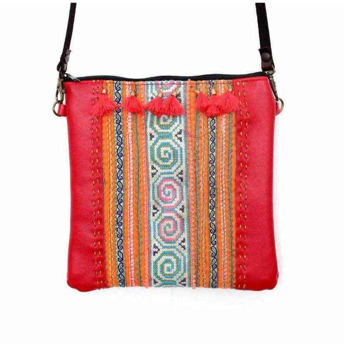 Hmong Fabric and Leather Crossbody Bag - Thailand