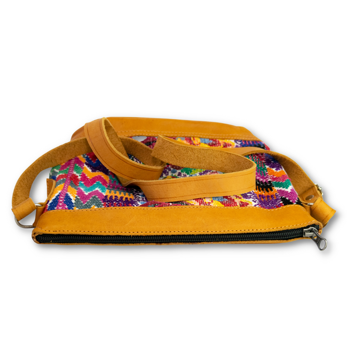 Huipil Upcycled Leather Crossbody Adjustable Strap Bag - Guatemala