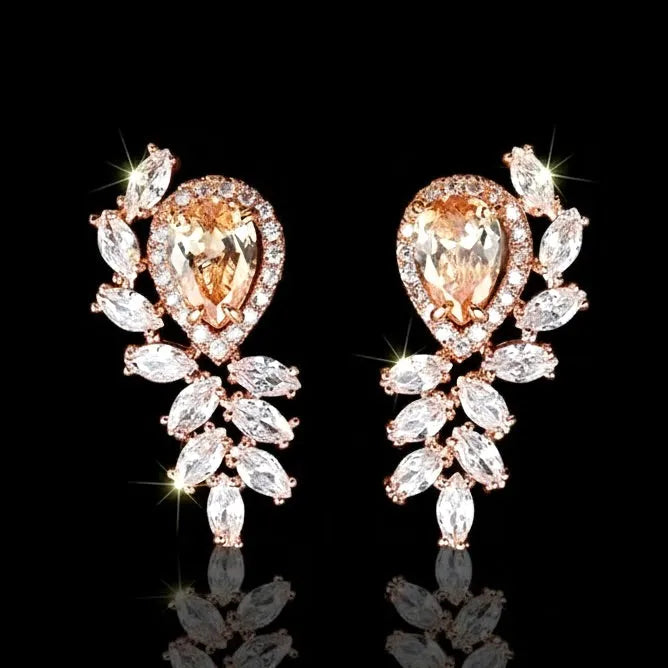 Champagne CZ Bridal Earrings in Rose Gold | Modern Wedding Jewelry