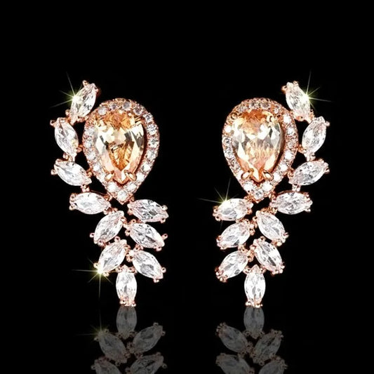 Champagne CZ Bridal Earrings in Rose Gold | Modern Wedding Jewelry