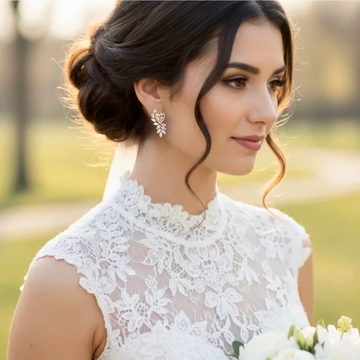 Champagne CZ Bridal Earrings in Rose Gold | Modern Wedding Jewelry