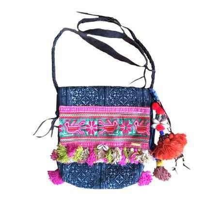 Indigo Batik Leather Crossbody Bag - Thailand