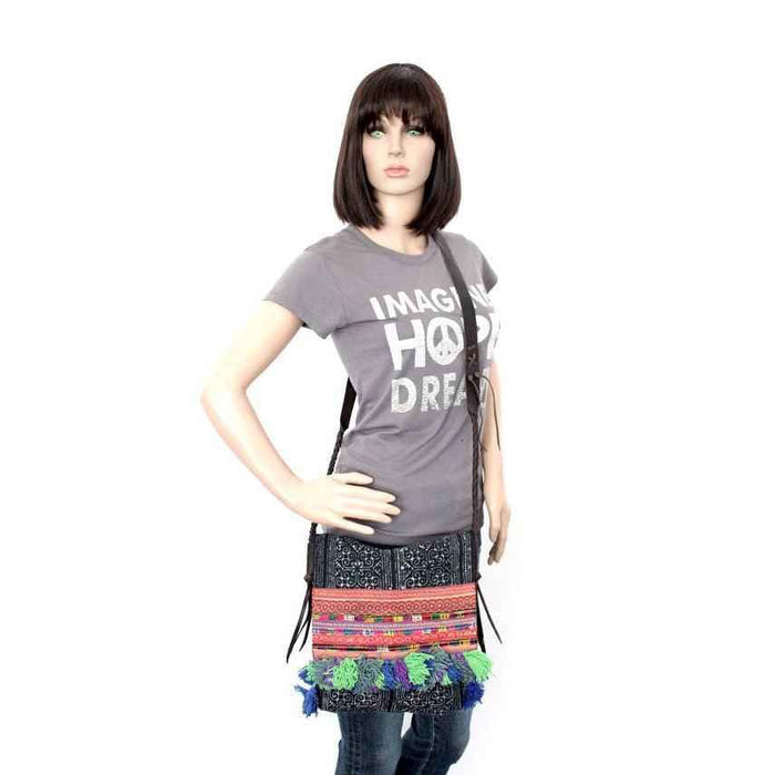 Indigo Batik Leather Crossbody Bag - Thailand