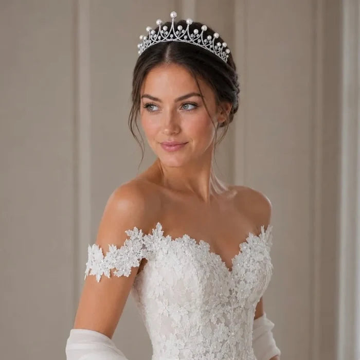 Wedding Hair Accessories - Silver Pearl and Cubic Zirconia Tiara