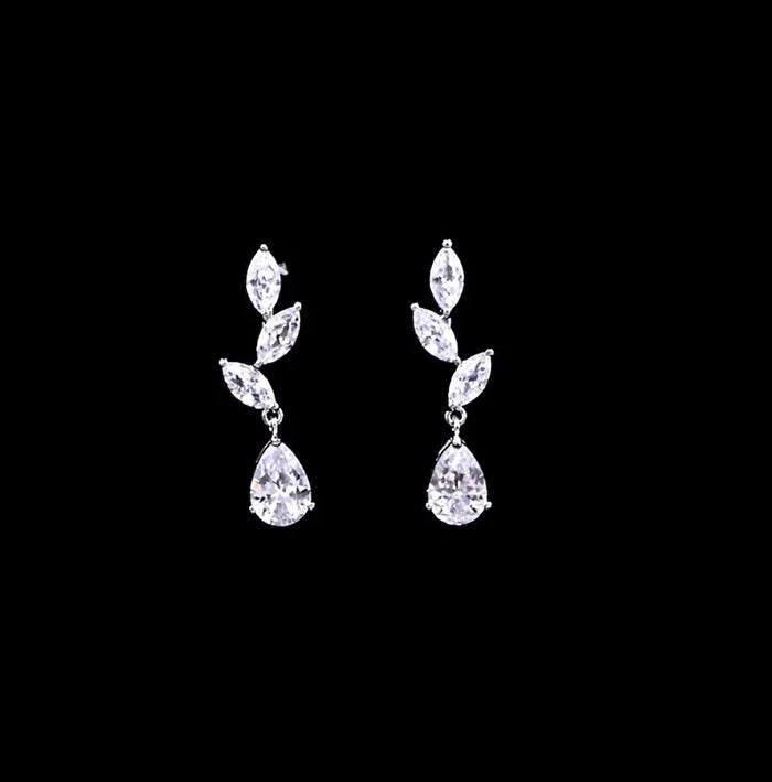 Wedding Jewelry - Silver Cubic Zirconia 3-Piece Bridal Jewelry Set With Tiara