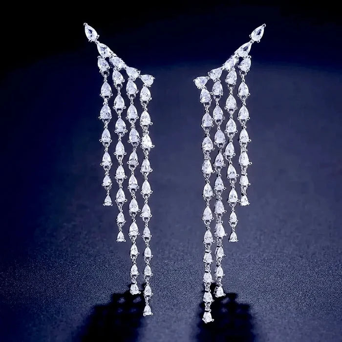 Cascading CZ Bridal Earrings | Elegant Statement Wedding Earrings
