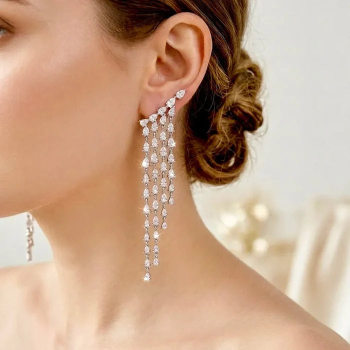 Cascading CZ Bridal Earrings | Elegant Statement Wedding Earrings