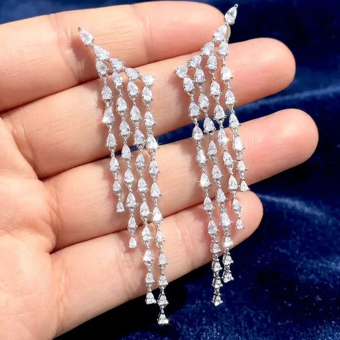 Cascading CZ Bridal Earrings | Elegant Statement Wedding Earrings