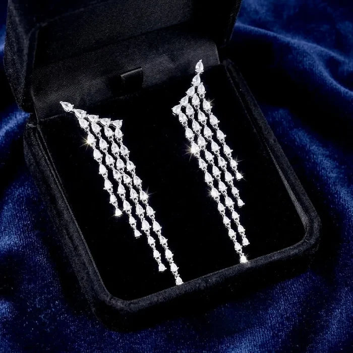 Cascading CZ Bridal Earrings | Elegant Statement Wedding Earrings