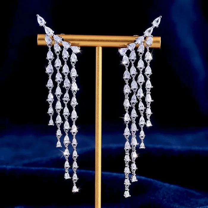 Cascading CZ Bridal Earrings | Elegant Statement Wedding Earrings