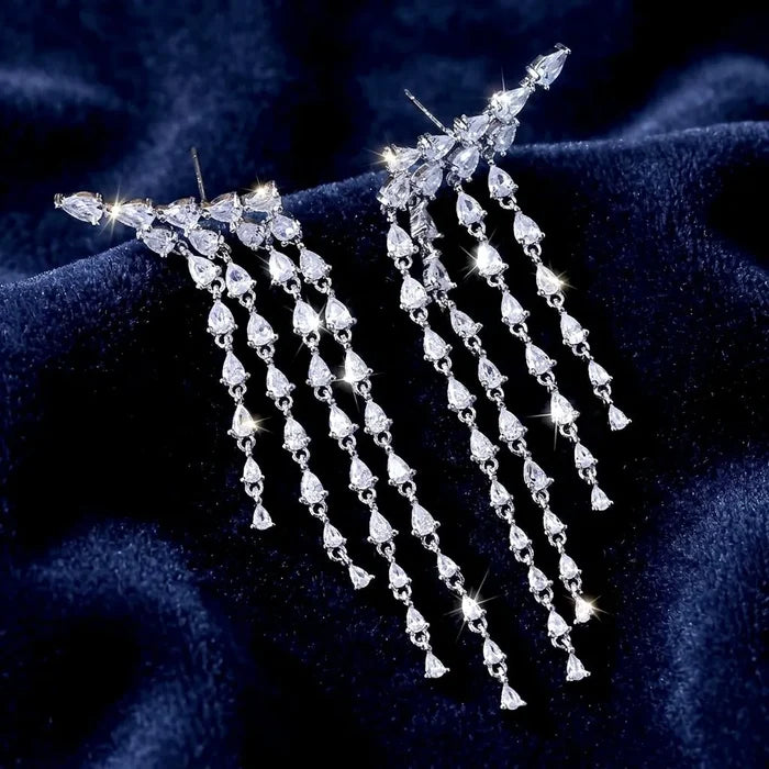 Cascading CZ Bridal Earrings | Elegant Statement Wedding Earrings