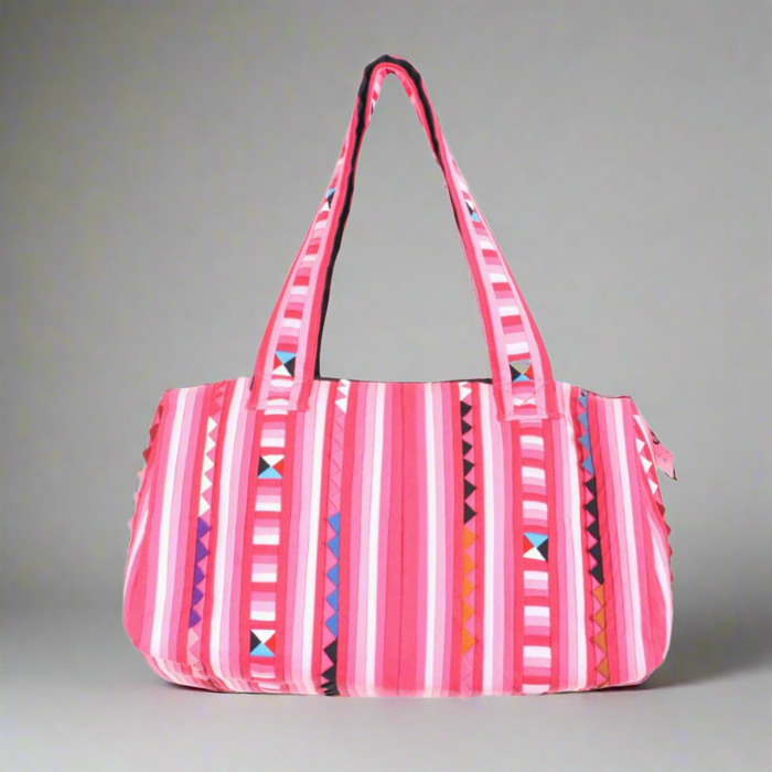 Karen Hill‑Tribe Pink Striped Shoulder Bag — Handwoven Fair‑Trade - Thailand