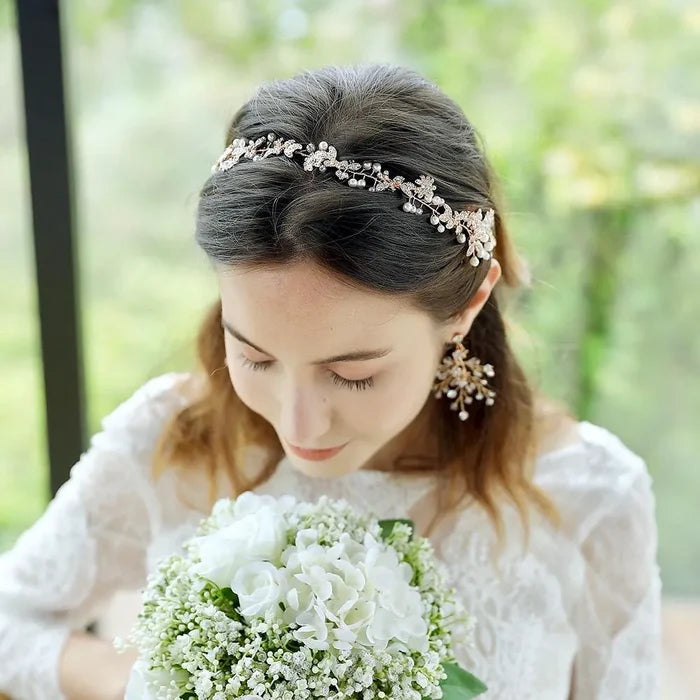 Wedding Hair Accessories - Vintage Gold Pearl and Crystal Bridal Headband