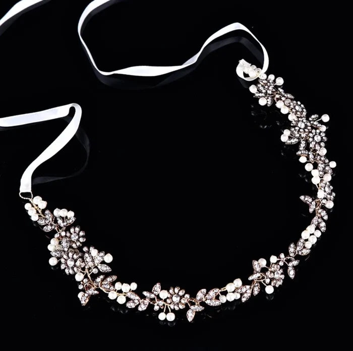 Wedding Hair Accessories - Vintage Gold Pearl and Crystal Bridal Headband