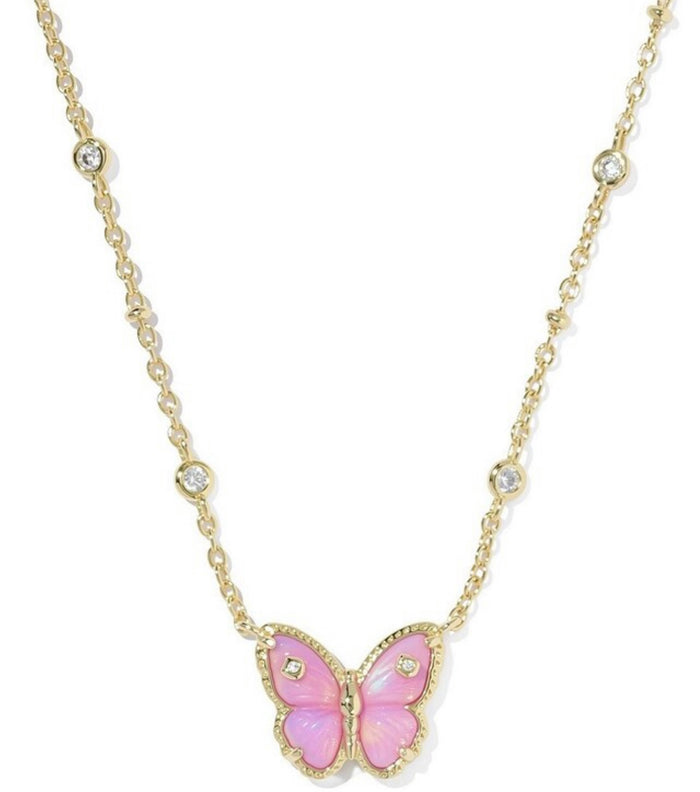 Kendra Scott Cailey Butterfly Pendant Necklace: Gold Pink Iridescent