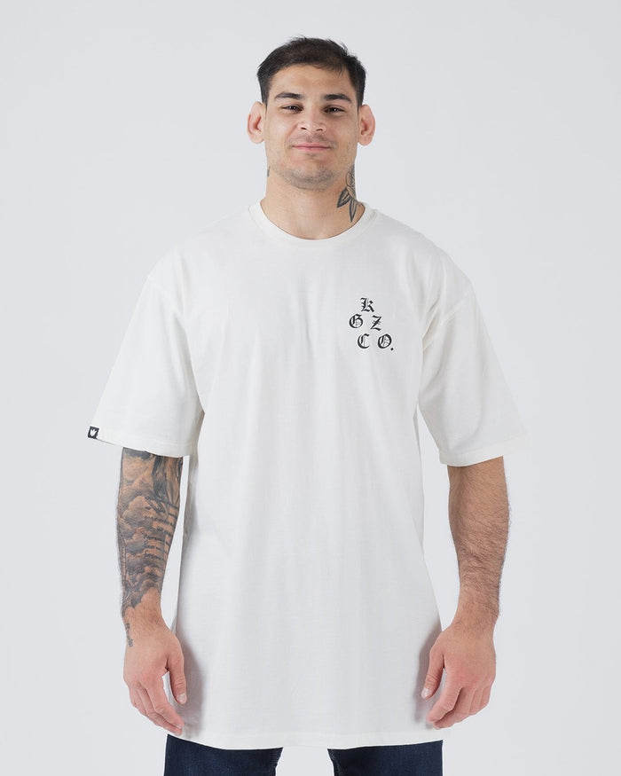 Kingz KGZ OE Tee Natural - Front View Male Athlete Black KZ CO Chest Logo Short Sleeve Relaxed Fit Streetwear [color:Natural]