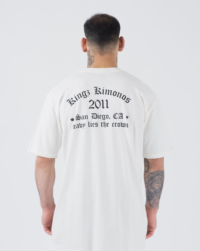 Kingz KGZ OE Tee Natural - Back View Male Athlete Black Gothic Text "Kingz Kimonos 2011 San Diego, CA" Short Sleeve Relaxed Fit Streetwear [color:Natural]
