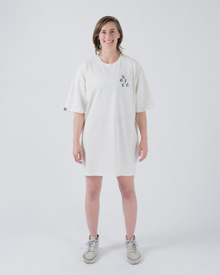Kingz KGZ OE Tee Natural - Full Body Front View Female Athlete Oversized Fit Black KGZ Chest Logo Short Sleeve Minimalist Design Streetwear [color:Natural]