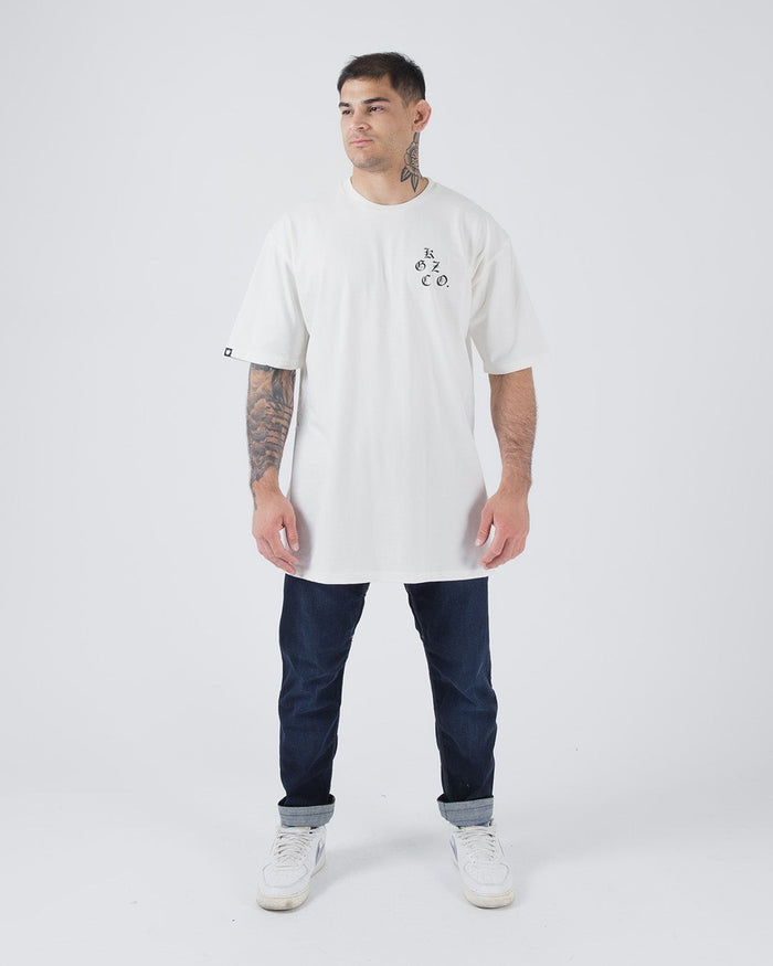Kingz KGZ OE Tee Natural - Full Body Front View Male Athlete Minimalist Black Chest Logo Short Sleeve Relaxed Fit Streetwear [color:Natural]