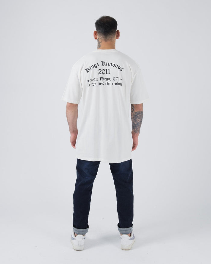 Kingz KGZ OE Tee Natural - Back View Male Athlete Black Text "Kingz Kimonos 2011 San Diego, CA" Casual Fit Short Sleeve Streetwear [color:Natural]