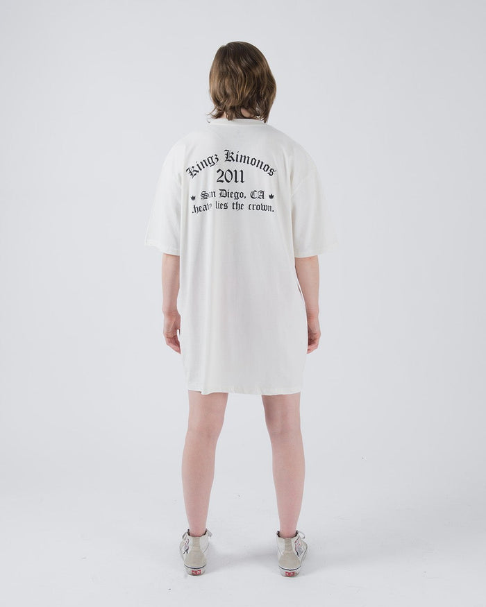 Kingz KGZ OE Tee Natural - Back View Female Model Black Kingz Kimonos 2011 Text San Diego CA Script Loose Fit Streetwear [color:Natural]