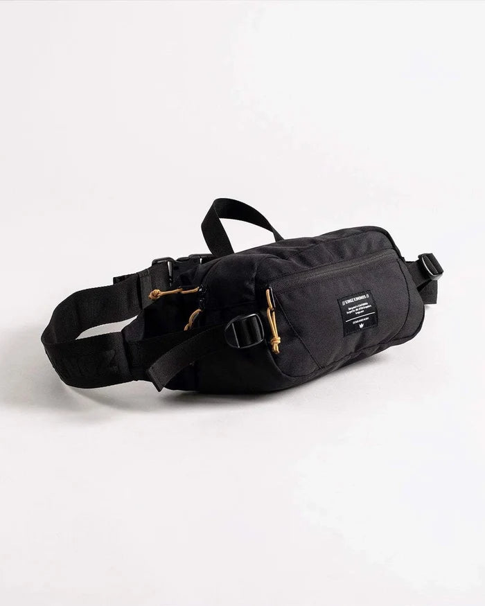 Kingz Cross Body Bag Black - Front View - Hip Pack Adjustable Straps KINGZ Badge Gold Accents BJJ Bag