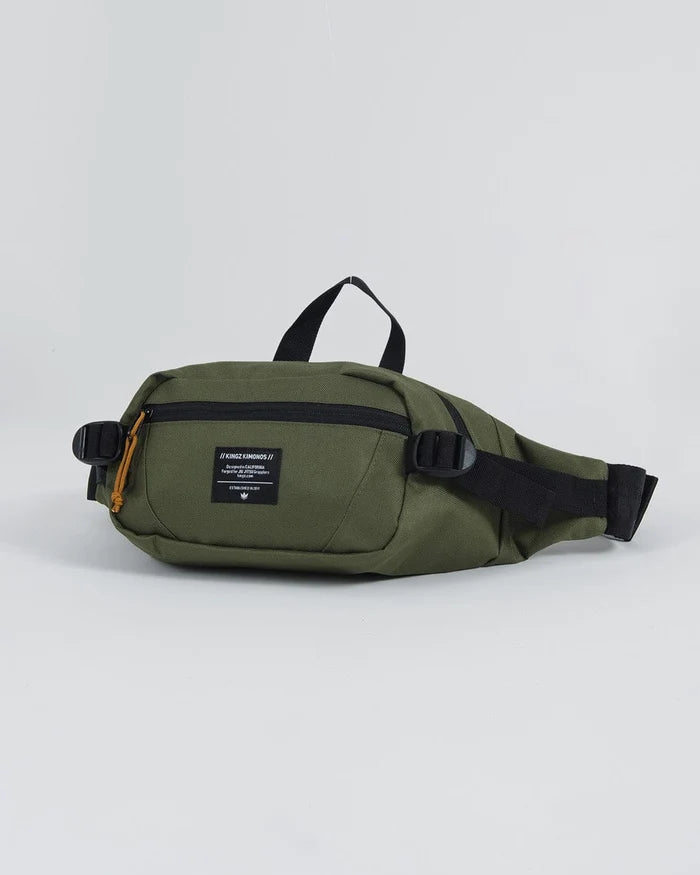 Kingz Cross Body Bag Military Green - Angled Front View - Roomy Hip Pack KINGZ Kimonos Label BJJ Bag