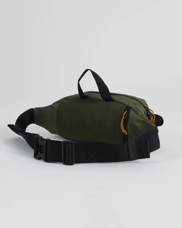 Kingz Cross Body Bag Military Green - 3/4 Rear View - Orange Zipper Accent Buckle Strap BJJ Hip Pack