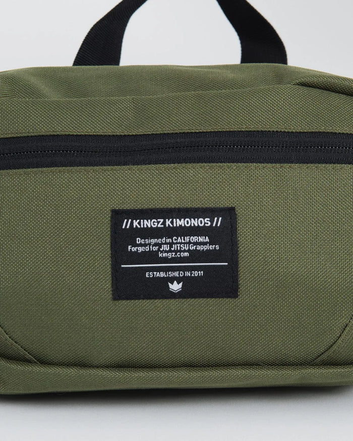 Kingz Cross Body Bag Military Green - KINGZ KIMONOS Badge Close-Up - Designed in California BJJ Bag