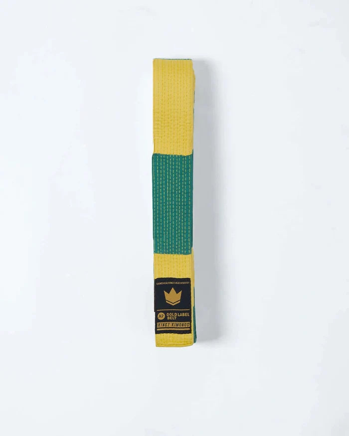 Kingz Gold Label V2 BJJ Belt - Yellow Green Full View - Youth Transitional Brazilian Jiu-Jitsu Belt