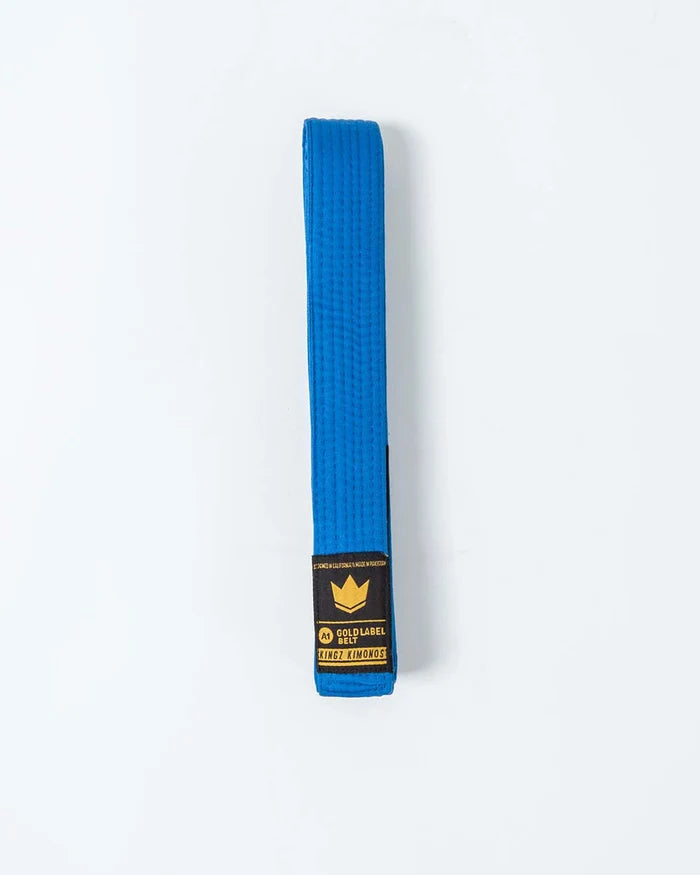Kingz Gold Label V2 Jiu Jitsu Belt - Blue Belt Full View - Premium BJJ Rank Belt