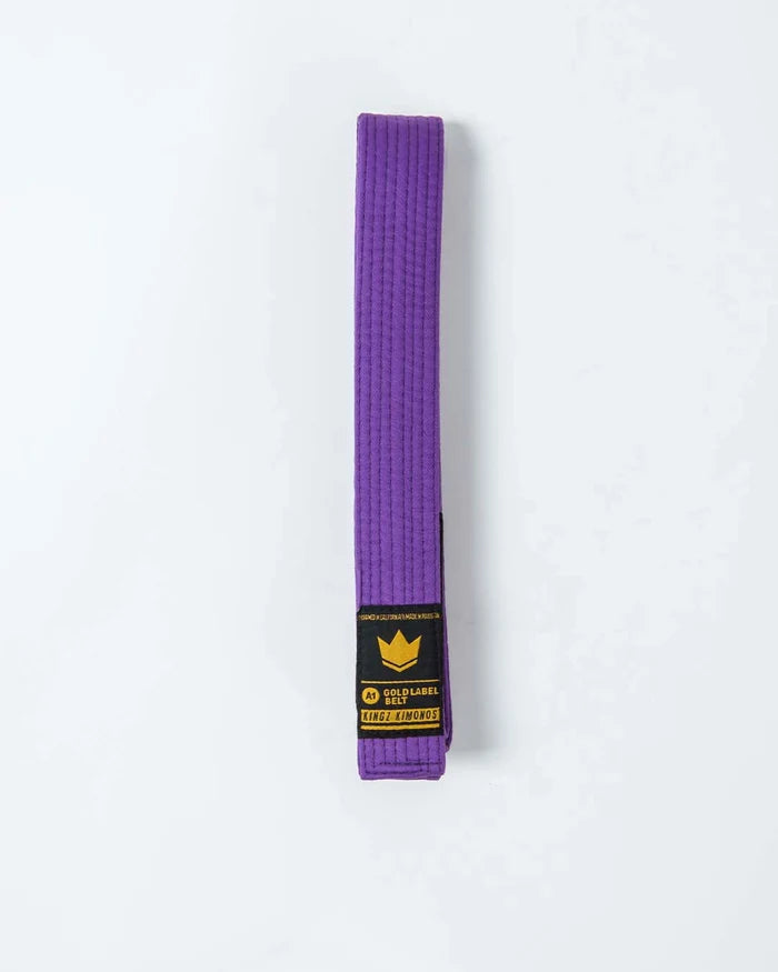 Kingz Gold Label V2 Jiu Jitsu Belt - Purple Belt Full View - Premium BJJ Rank Belt