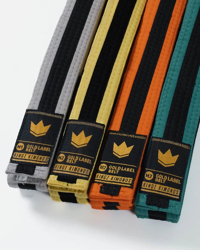 Kingz Gold Label V2 Kids Belt Black Stripe - All Youth Rank Colors - Brazilian Jiu-Jitsu Kids Belt Collection