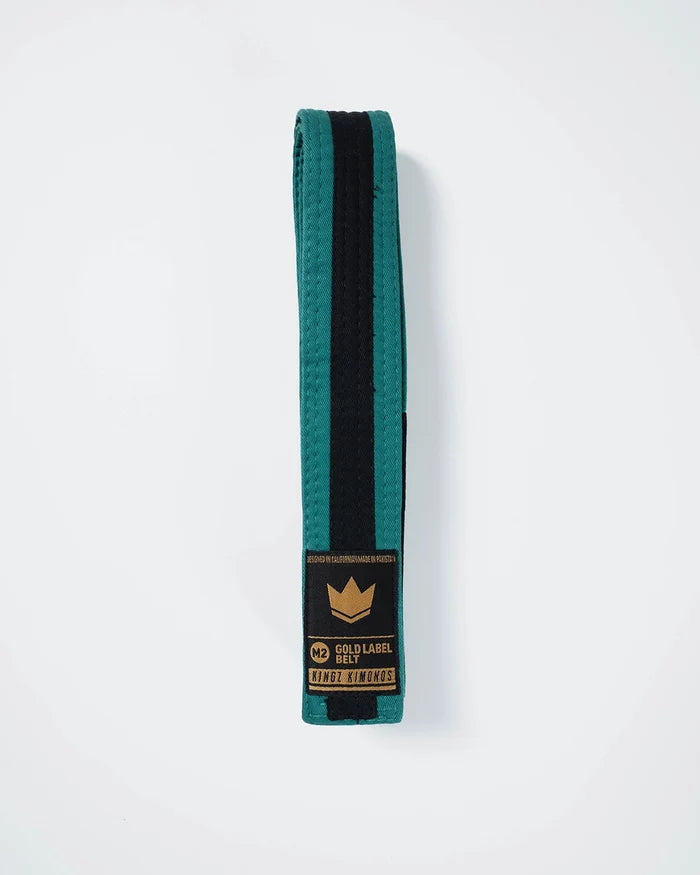 Kingz Gold Label V2 Kids Belt - Green with Black Stripe - Youth BJJ Rank Belt Brazilian Jiu-Jitsu