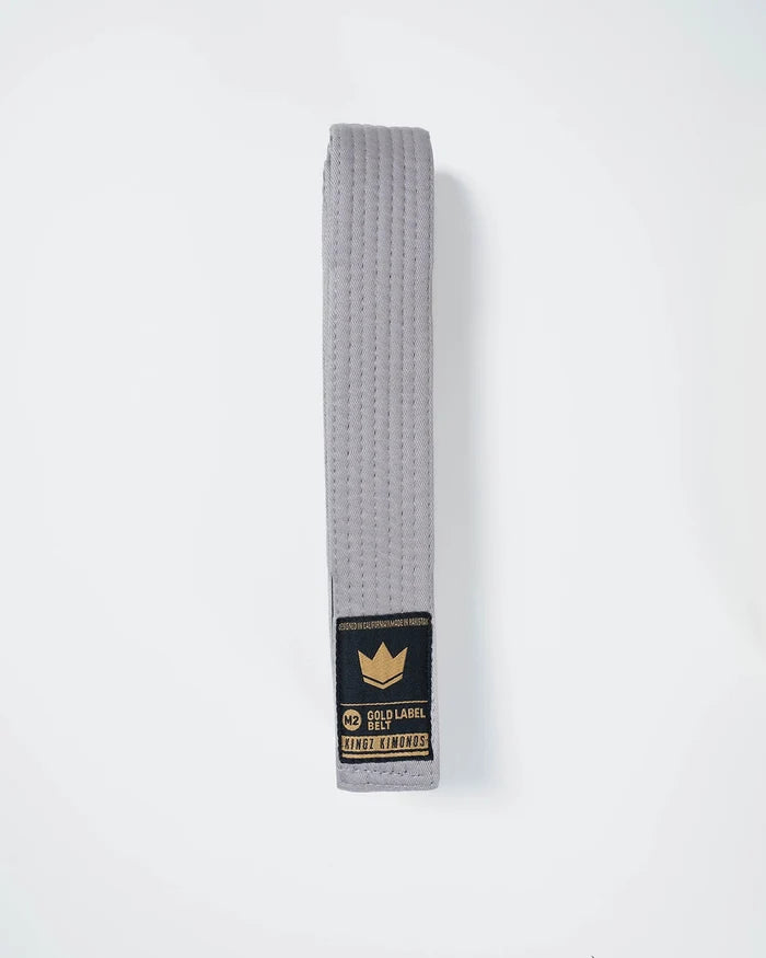 Kingz Gold Label V2 Kids Belt - Grey Solid Color - Youth BJJ Rank Belt Brazilian Jiu-Jitsu