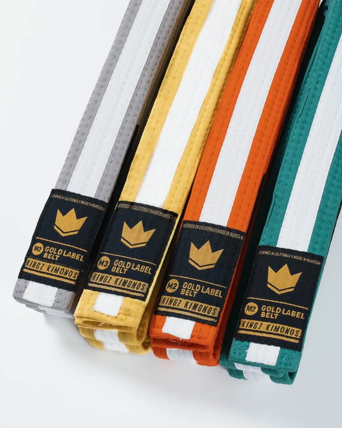 Kingz Gold Label V2 Kids Belt White Stripe - All Youth Rank Colors - Brazilian Jiu-Jitsu Kids Belt Collection