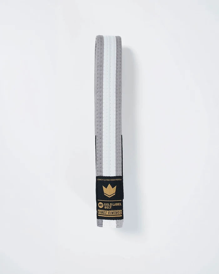 Kingz Gold Label V2 Kids Belt - Grey with White Stripe - Youth BJJ Rank Belt Brazilian Jiu-Jitsu