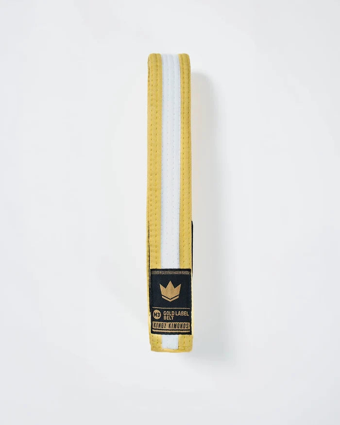 Kingz Gold Label V2 Kids Belt - Yellow with White Stripe - Youth BJJ Rank Belt Brazilian Jiu-Jitsu