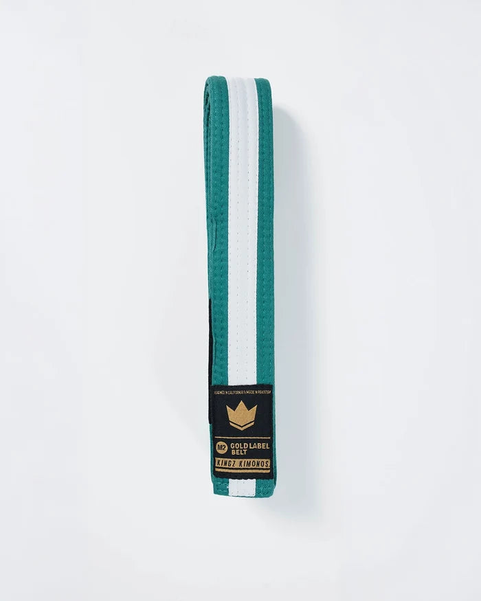 Kingz Gold Label V2 Kids Belt - Green with White Stripe - Youth BJJ Rank Belt Brazilian Jiu-Jitsu
