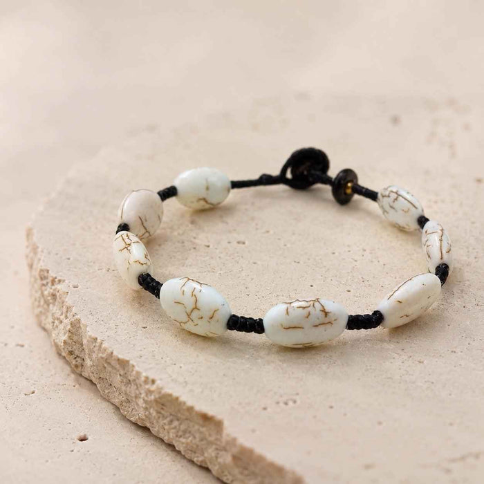 Knotted Stone Bead Bracelet Boho Adjustable Bracelet Fair Trade - Thailand