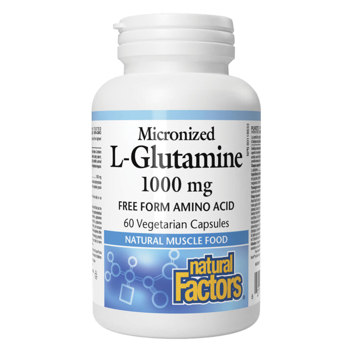 Bottle of Natural Factors L-Glutamine 1000mg Free Form Amino Acid 60 Vegetarian Capsules